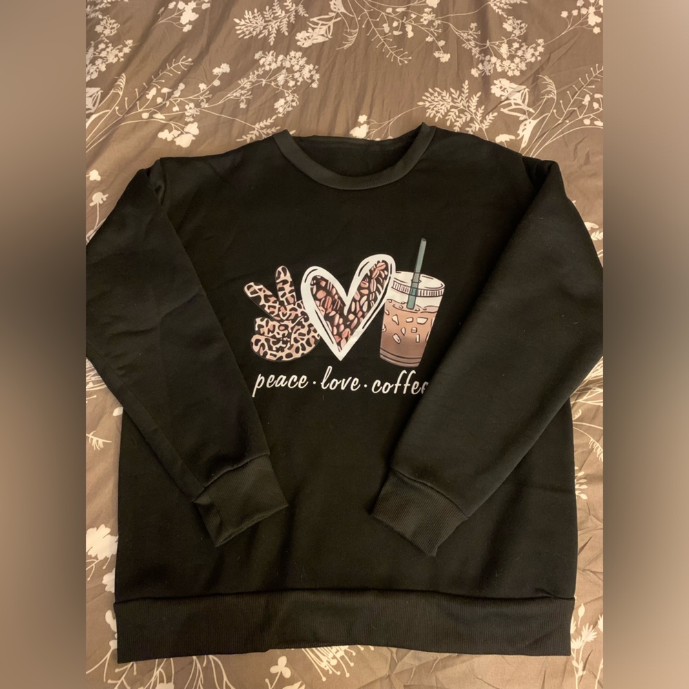 SHEIN Black Peace Love Coffee Sweatshirt